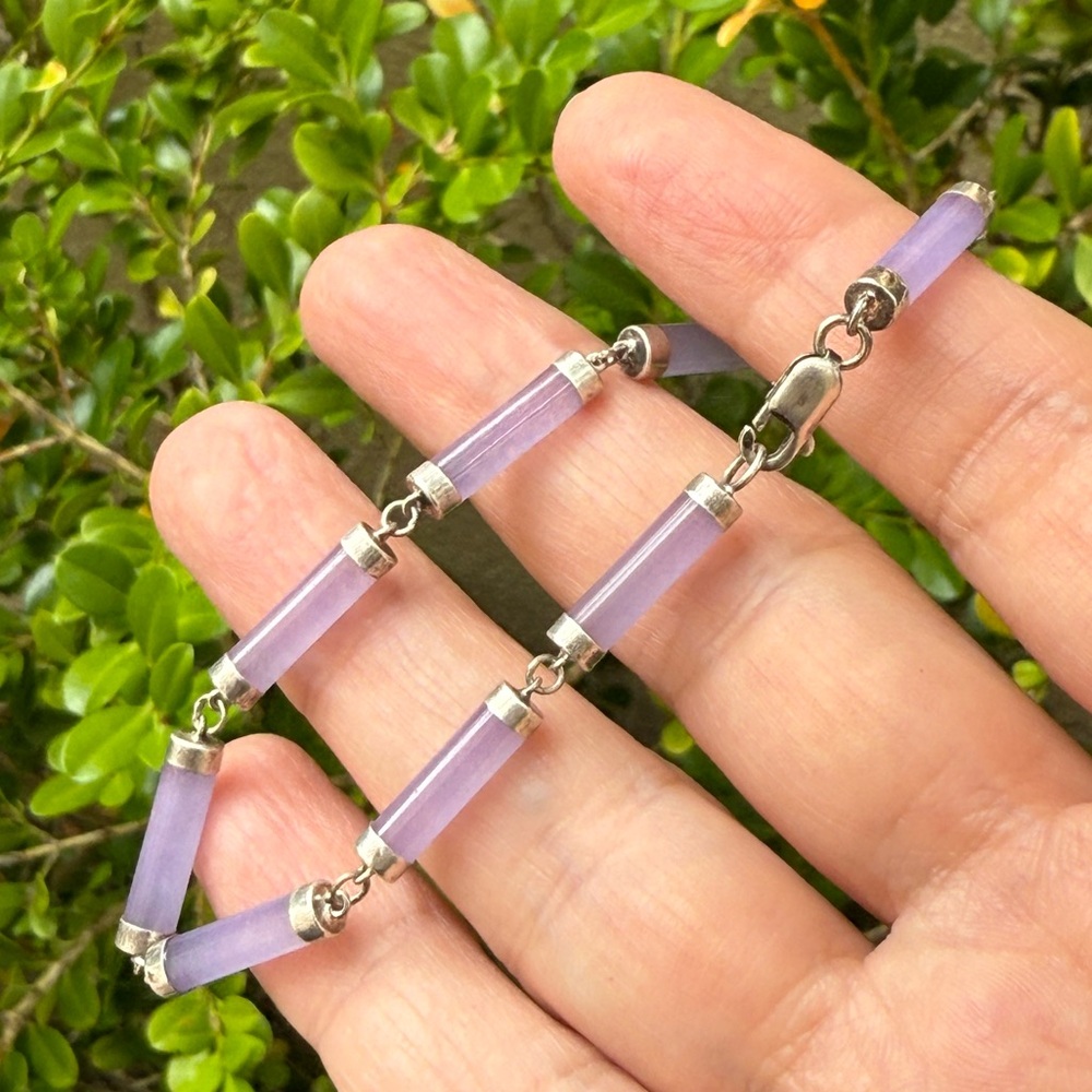 Solid Sterling Silver Lavender Jade Bangle Bracel… - image 5